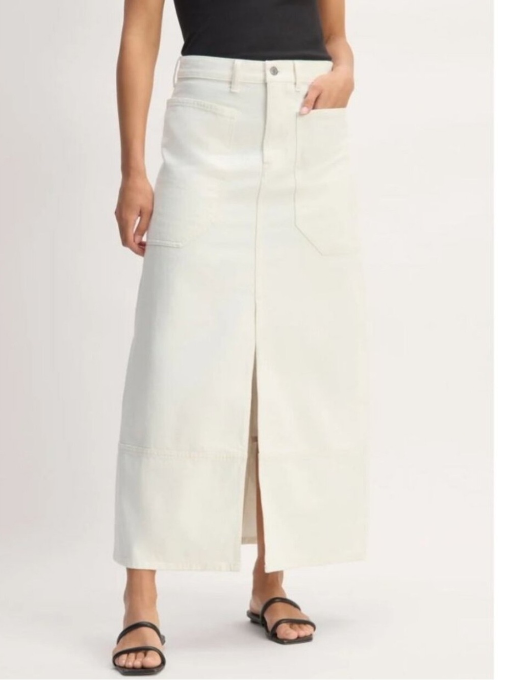 EVERLANE THE GARDENER SKIRT Bone Maxi Denim Skirt with Front Slit SIZE 29